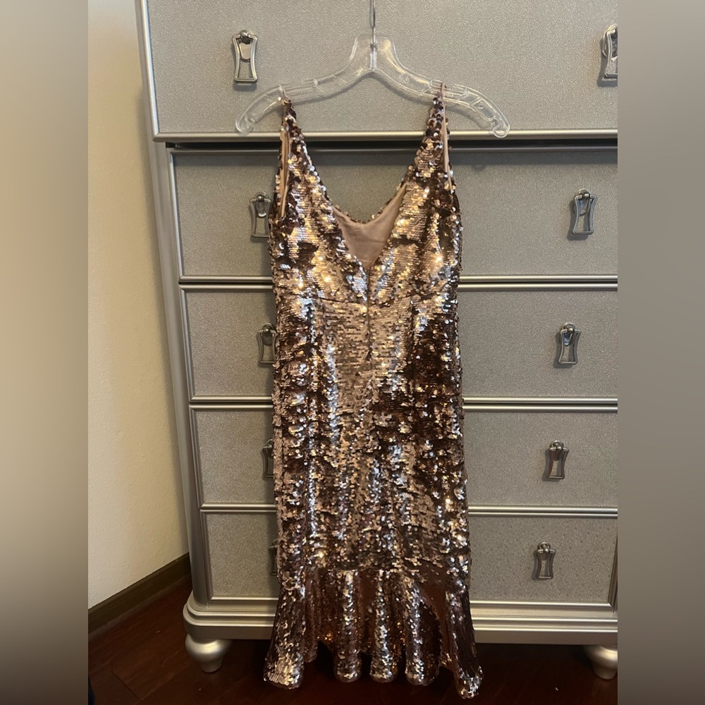 SALONI bronze sequins size 2 midi dress - Picture 7 of 8